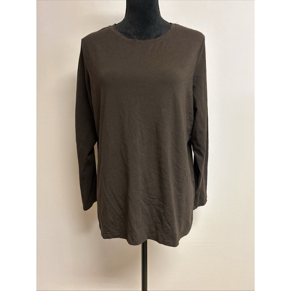 Chicos Sz 3 Womens XL Top Brown Tee Long Sleeve Round Neck